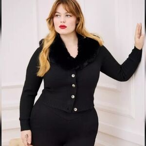 NEW NWT Torrid Retro Chic Black Cardigan with Removable Faux Fur Collar Sz 3X